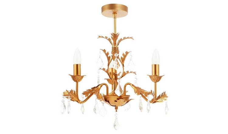 Happy Homewares French Inspired Satin Gold with Crystal Ceiling Light - 45cm