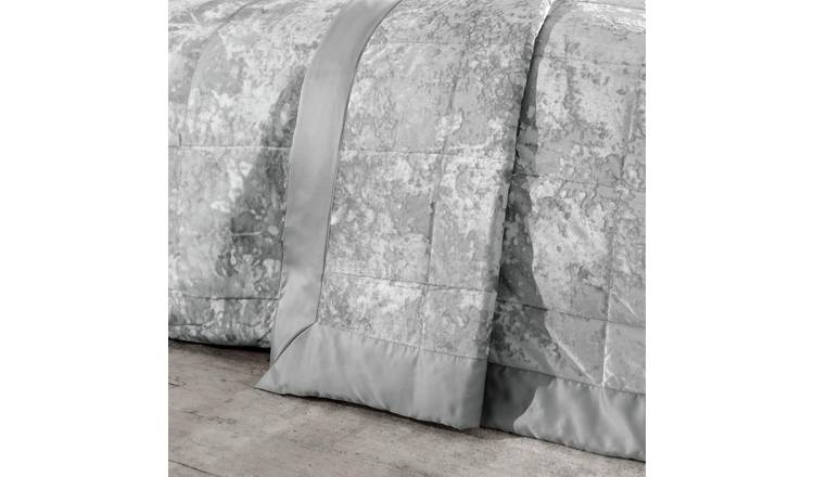 Catherine Lansfield Crushed Velvet Bedspread 220 x 220cm - Silver Grey