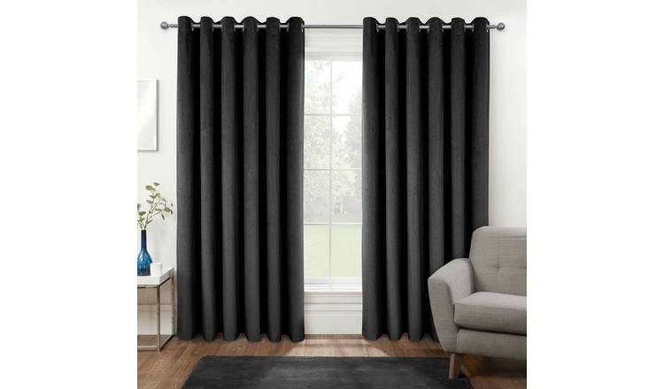 Homescapes Grey Thermal 100% Blackout Velvet Curtains - 117cm x 137cm