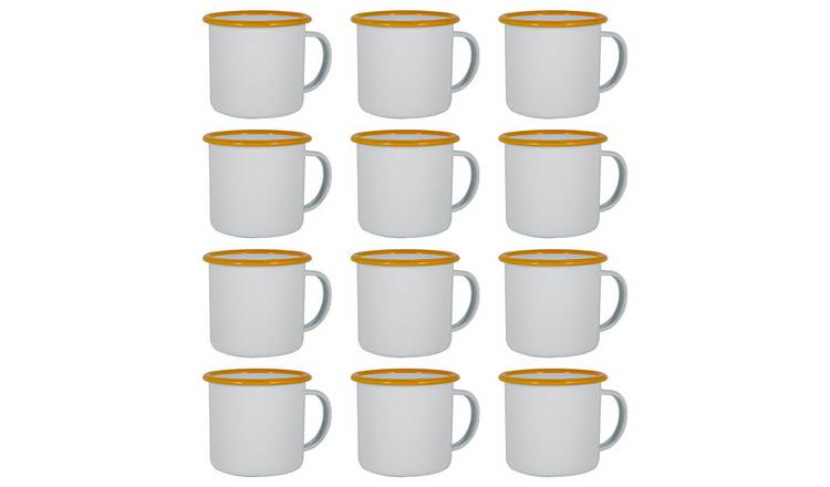 Argon Tableware White Enamel Mugs - 375ml - Yellow - Pack of 12
