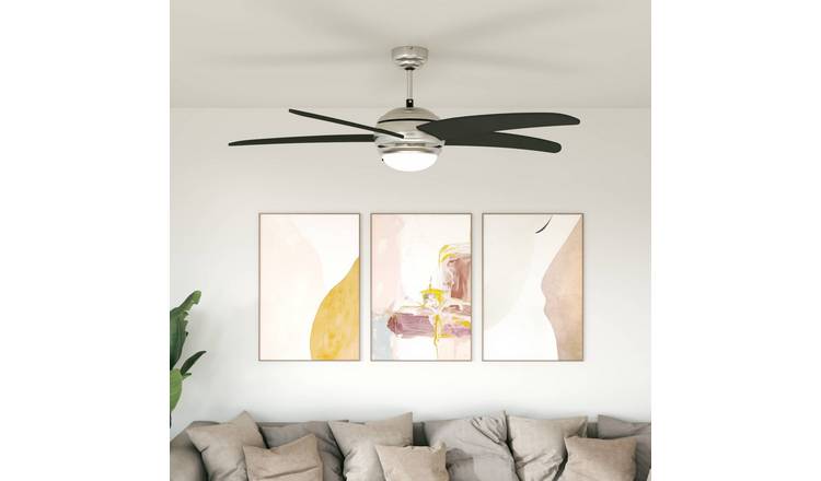 Walplus Steel Ceiling Fan with Light and Remote Control - Black - 130 x 42 cm