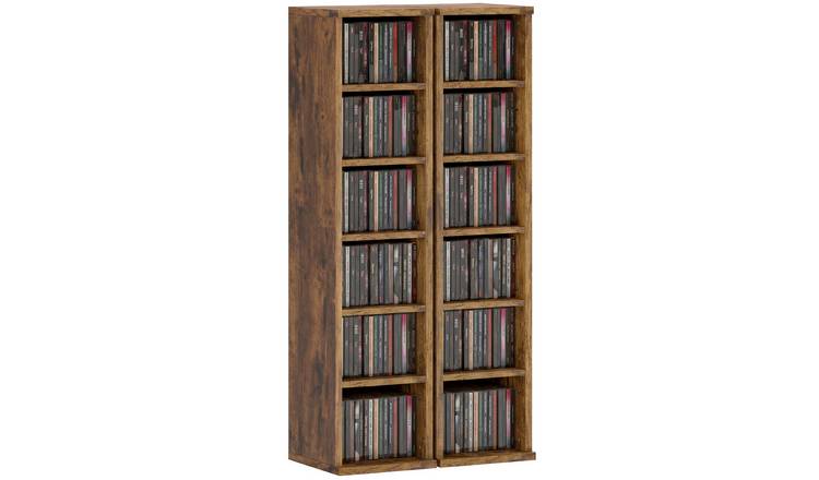 HOMCOM Set of 2 CD Storage Units Set with Adjustable Shelves - Rustic Brown