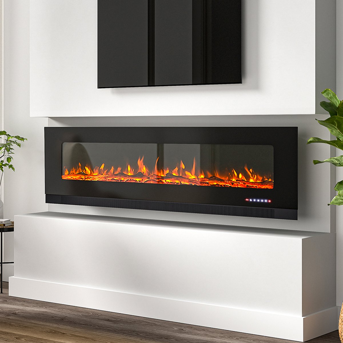 Living and Home 72 Inch Wall Mounted Electric Fireplace with Remote - Black - Image 2