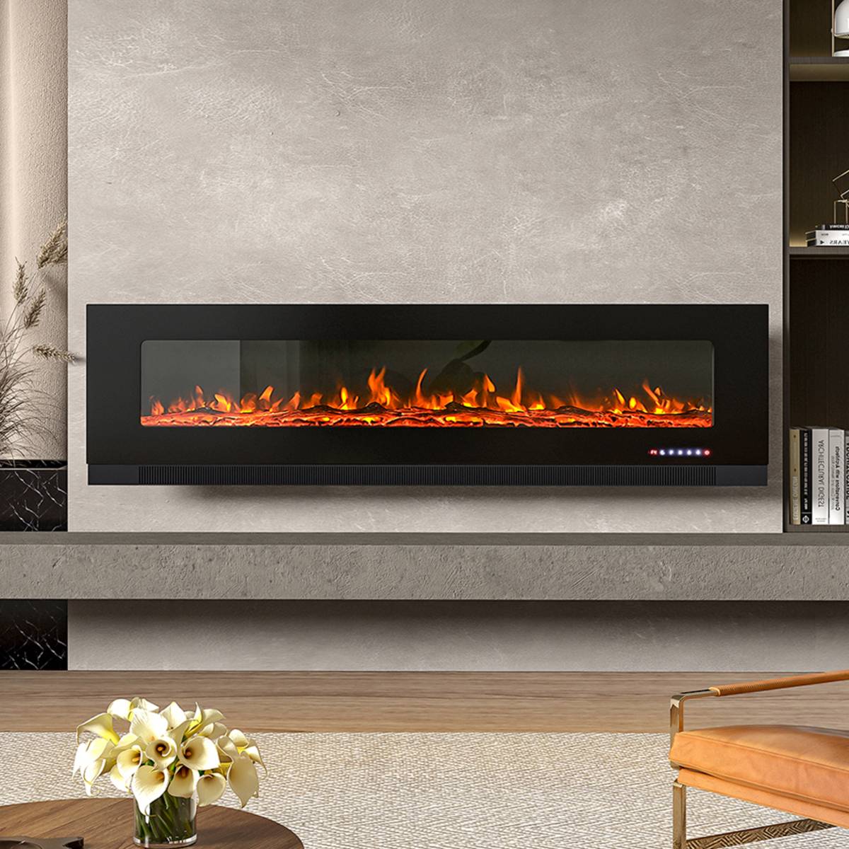 Living and Home 72 Inch Wall Mounted Electric Fireplace with Remote - Black - Image 3