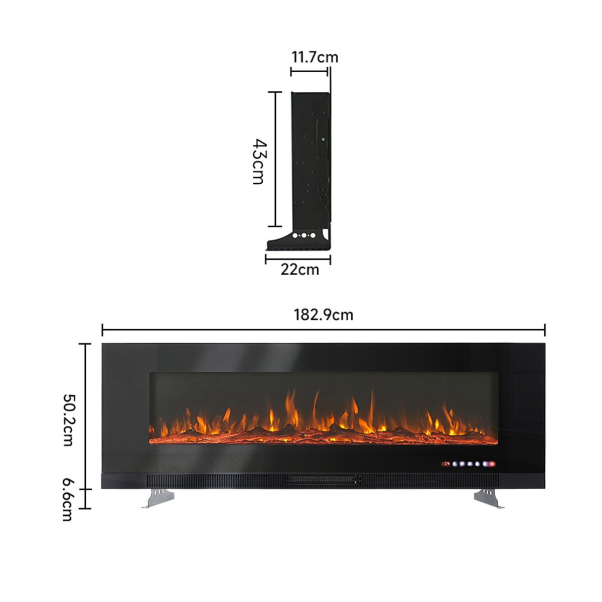 Living and Home 72 Inch Wall Mounted Electric Fireplace with Remote - Black - Image 4