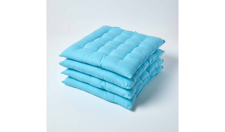 Homescapes Pack of 4 Cotton Seat Pad Chair Cushions - Pale Blue
