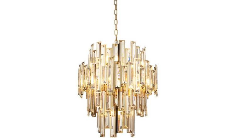 Loops Direct LED E14 Steel Crystal Pendant Light - Gold Effect