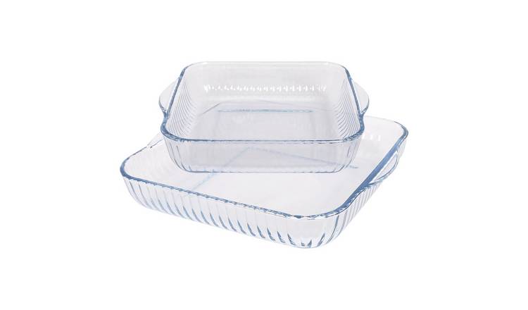 Argon Tableware 2 Piece Optical Square Glass Oven Dish Set - 2 Sizes