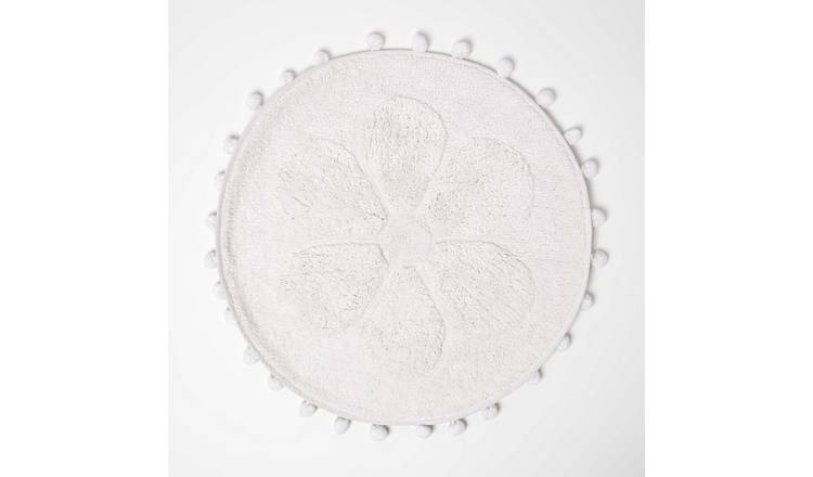 Homescapes Cotton Floral Bath Mat - White