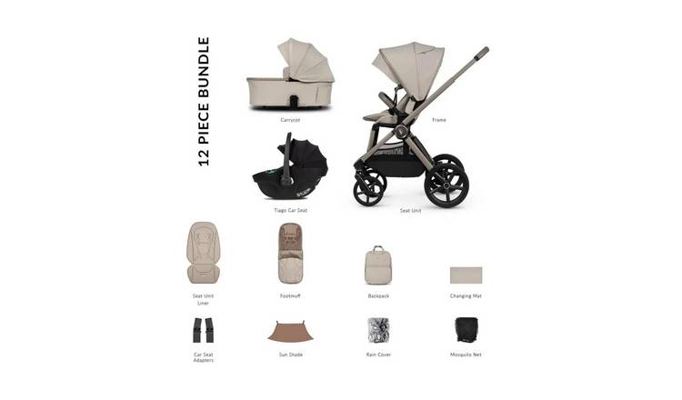 Venicci Upline 3 3-in-1 12-Piece Travel System - Black/Pebble