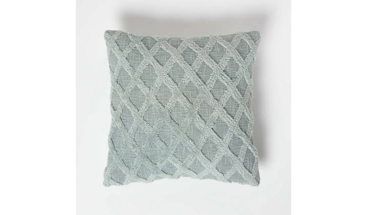 Homescapes Green Geometric Diamond Tufted Cotton Cushion - 45 x 45 cm