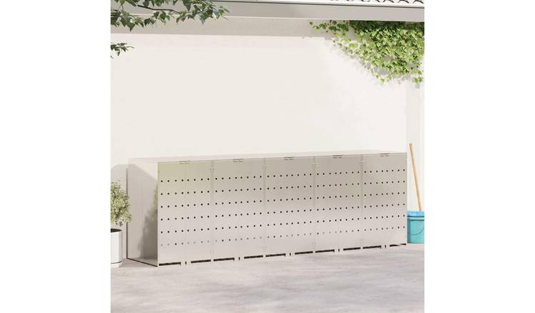 Walplus Stainless Steel Wheelie Bin Store - Silver - 340 x 77.5 x 115.5 cm