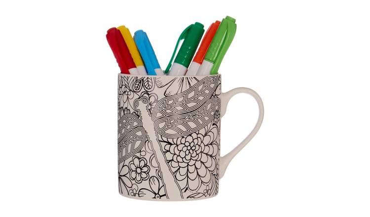 Orsina Dragonfly Colour-In Mug – Black and White