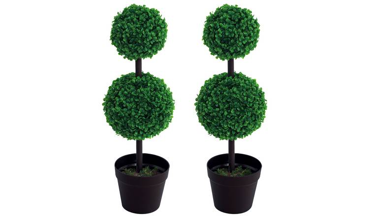 Outsunny Set of 2 Artificial Boxwood with 2 Topiary Balls - Green