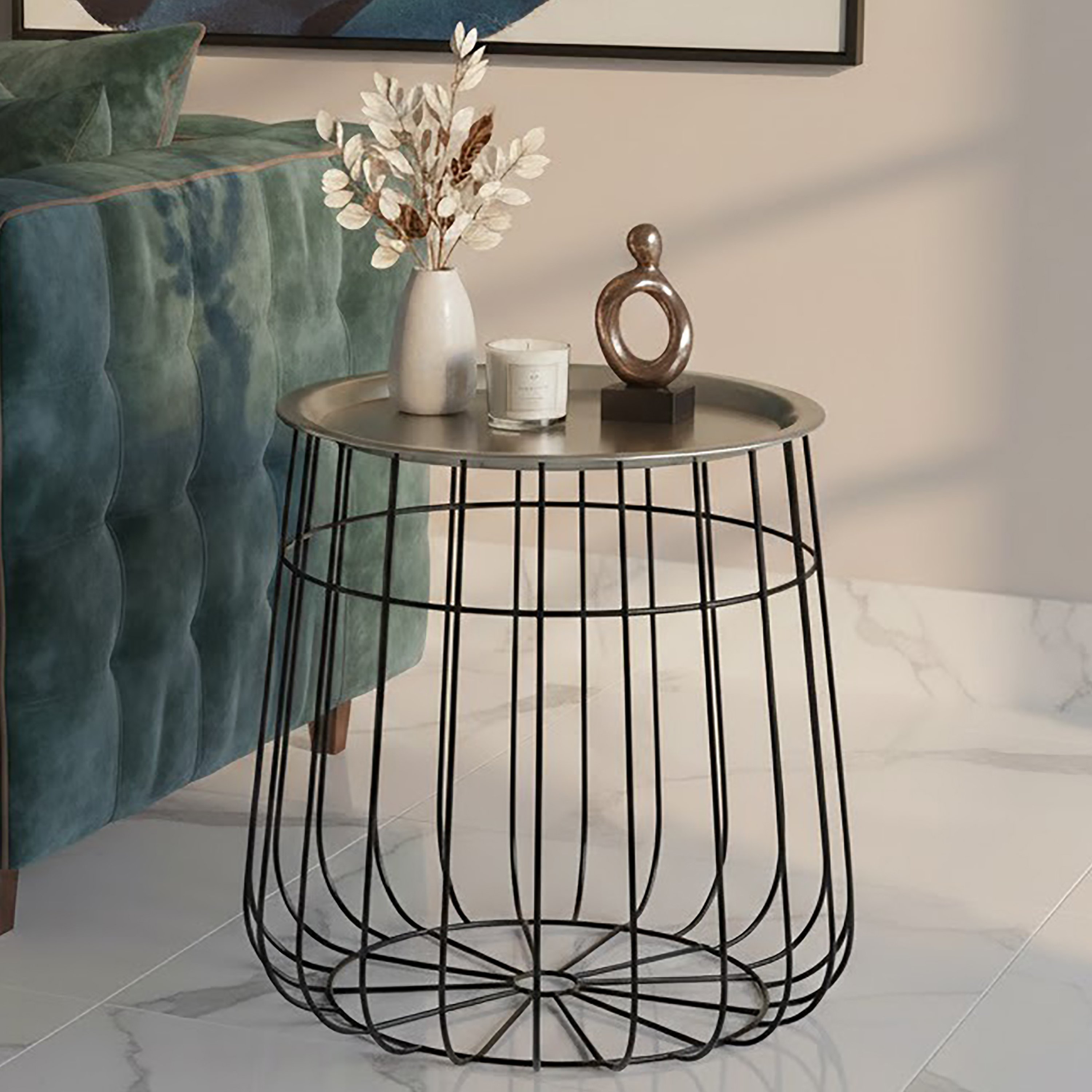 Orsina Metal Wire Detail Side Table - Black and Silver - Image 3