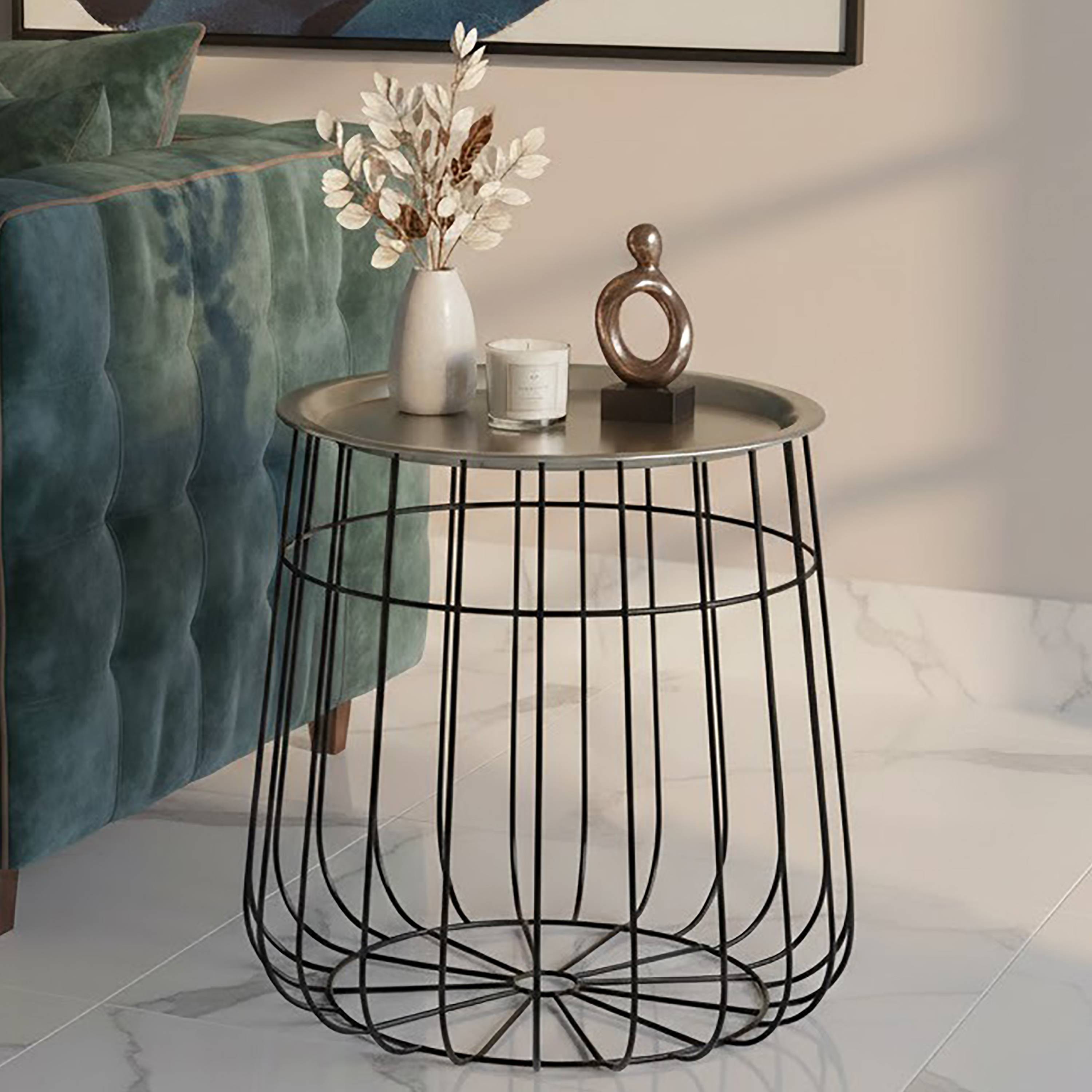 Orsina Metal Wire Detail Side Table - Black and Silver - Image 3