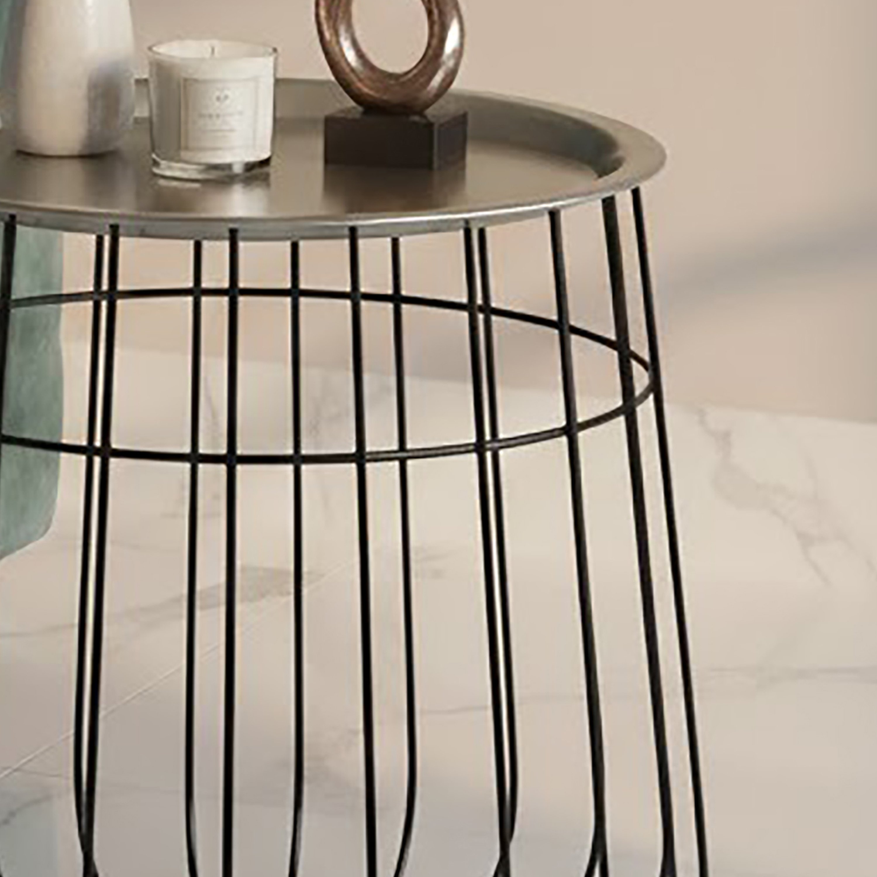 Orsina Metal Wire Detail Side Table - Black and Silver - Image 4