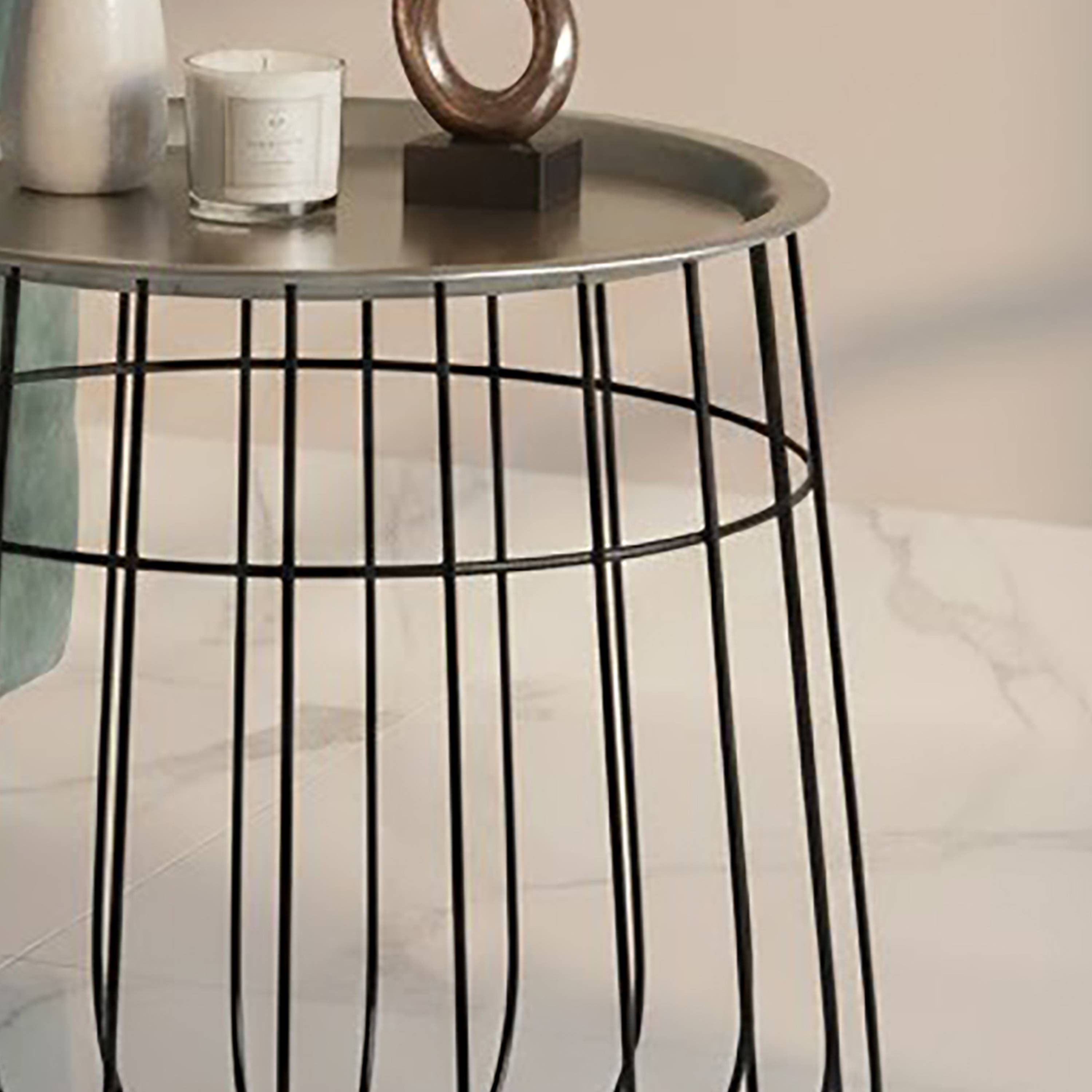 Orsina Metal Wire Detail Side Table - Black and Silver - Image 4