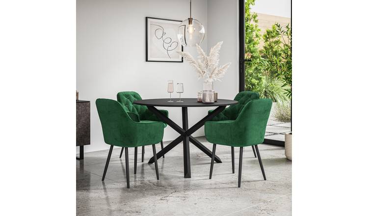 Furniture Online Malvern Anika Black Top Dining Table & 4 Green Chairs