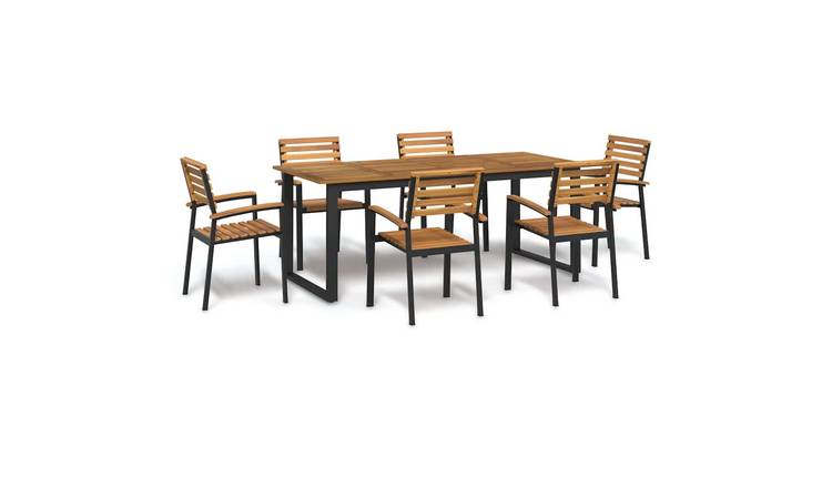 Walplus 7 Piece Solid Acacia Wood Garden Dining Set - Brown - 200 x 90 x 75 cm