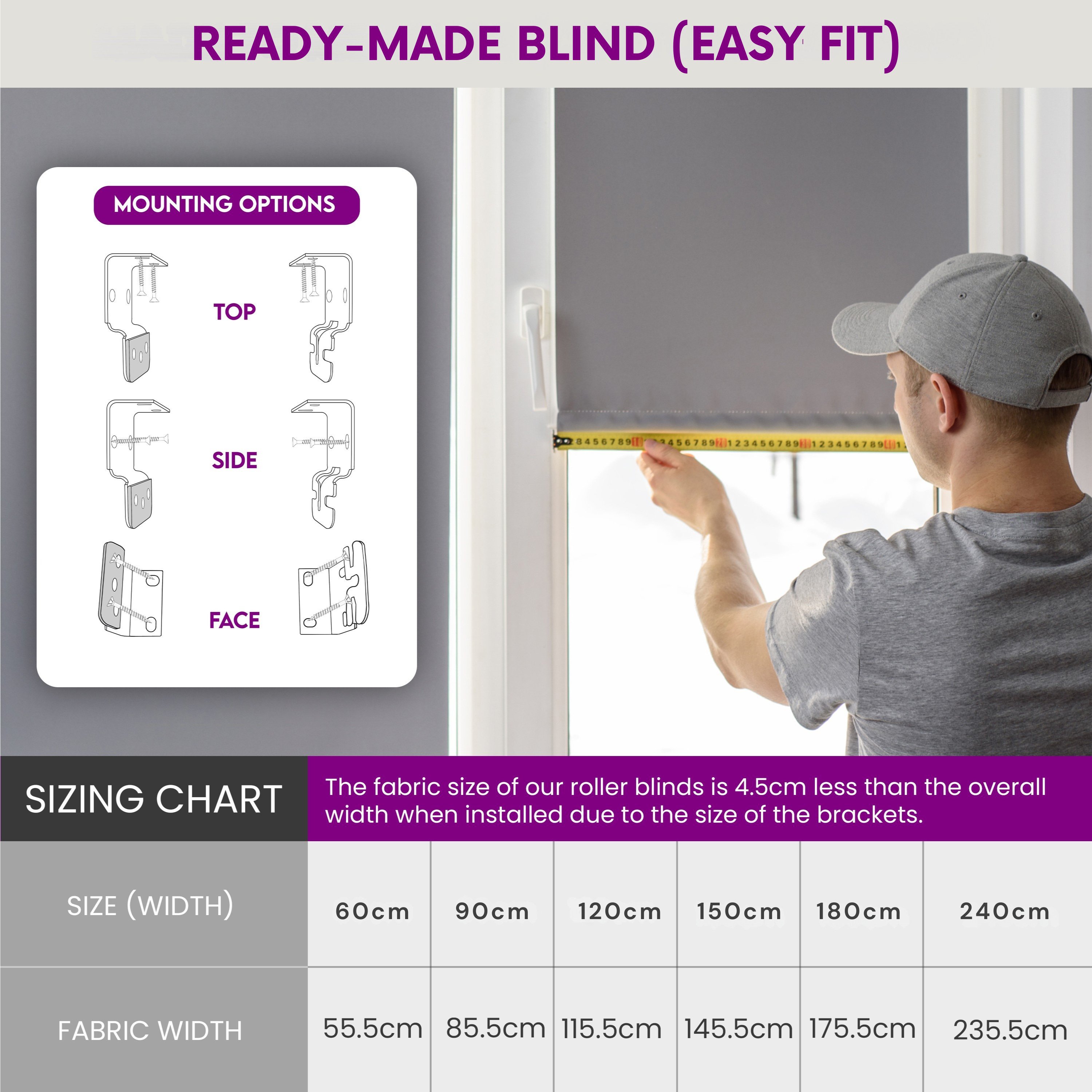 Furnished Dark Grey Blackout Roller Blind with Metal Fittings - 60 x 165cm - Image 2