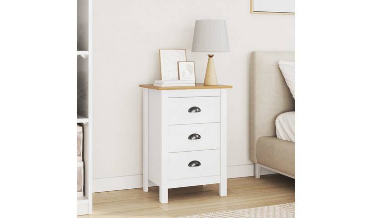 Walplus Solid Pine Bedside Cabinet - White - 46 x 35 x 65 cm