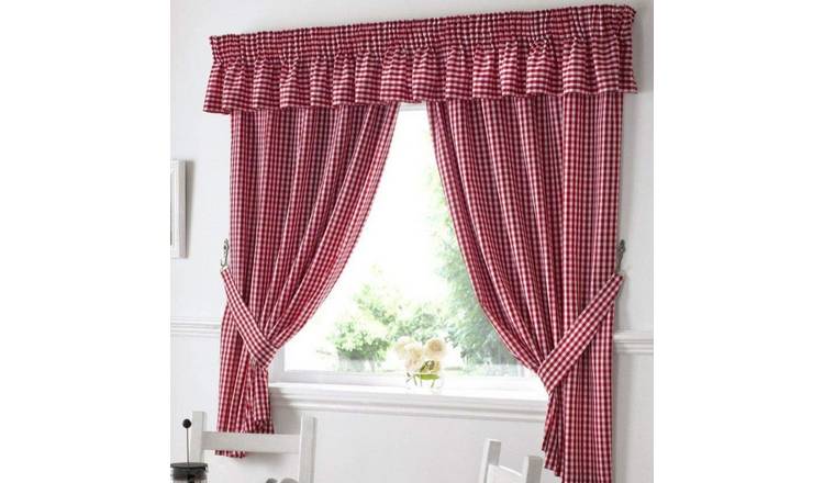 Alan Symonds Gingham Pencil Pleat Curtains - Red - 117 x 137cm