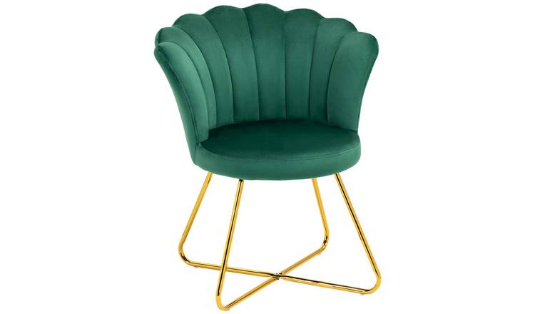 HOMCOM Velvet Modern Accent Chair with Lotus Backrest - Green