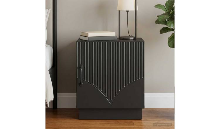 Walplus 1 Door Engineered Wood Bedside Table - Black - 43 x 34.5 x 47 cm