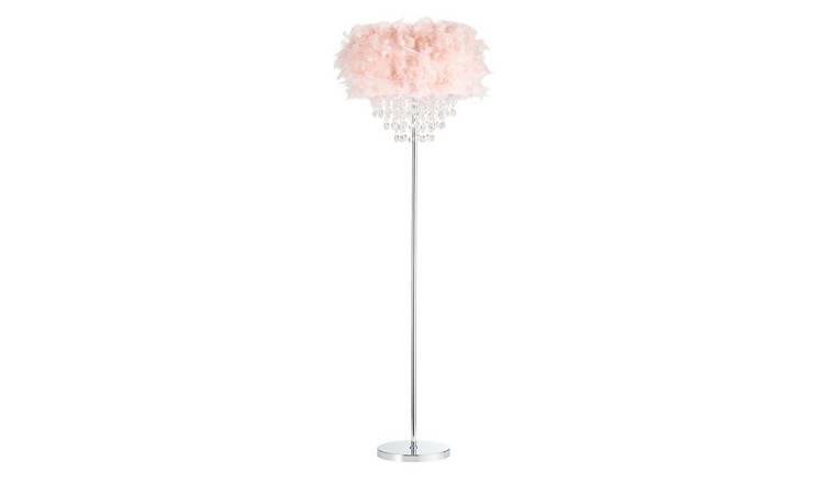 Happy Homewares Pink Feather with Waterfall Acrylic Droplets Floor Lamp - 40cm