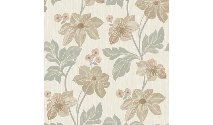 Grandeco Clematis Floral Trail Textured Blown Vinyl Wallpaper - Sage