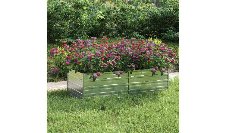 Walplus Galvanised Steel Raised Garden Bed - Silver - 160 x 80 x 45 cm