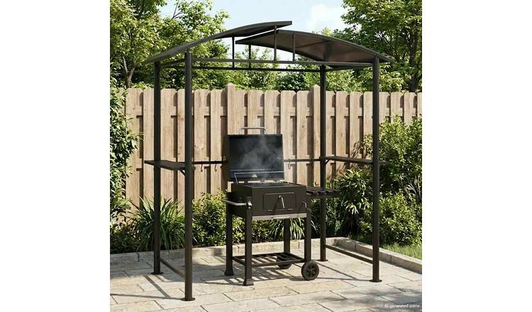 Walplus 210 x 114 x 230 cm Steel BBQ Gazebo with Side Shelves - Anthracite