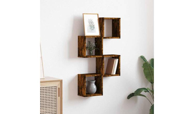 Walplus Pack of 4 Engineered Wood Wall Shelf - Dark Oak - 26 x 15 x 26 cm