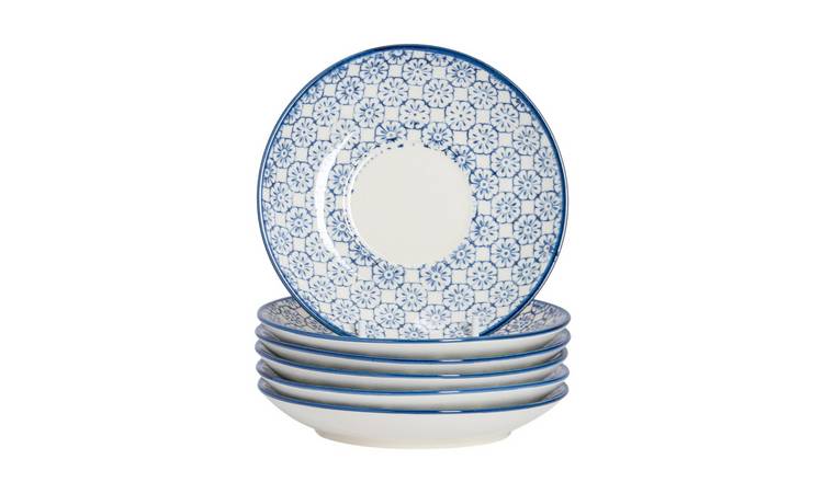 Nicola Spring Hand-Printed Cappuccino Saucers - Navy - Pack of 6