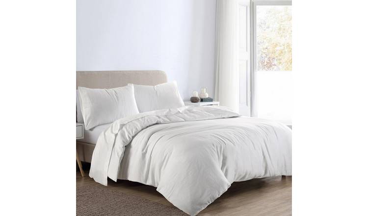 HomeSpace Direct Plain Dye Brushed White Duvet Cover Set - Single