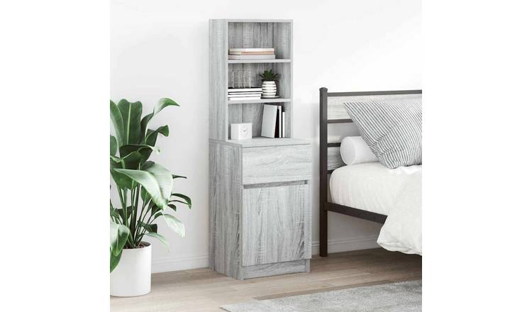 Walplus Engineered Wood Bedside Cabinet - Grey and Oak - 39 x 35 x 125 cm