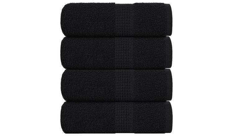 Walplus Pack of 4 Cotton Wash Towels - Black - 30 x 30 cm