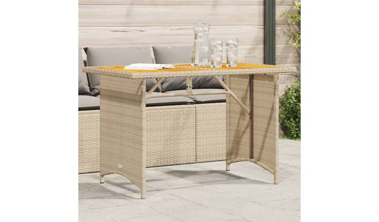 Walplus Poly Rattan Garden Table with Wooden Top - Beige - 110 x 68 x 70 cm