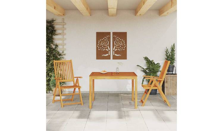 Walplus 3 Piece Acacia Wood Garden Dining Set - Brown - 110 x 110 x 75 cm