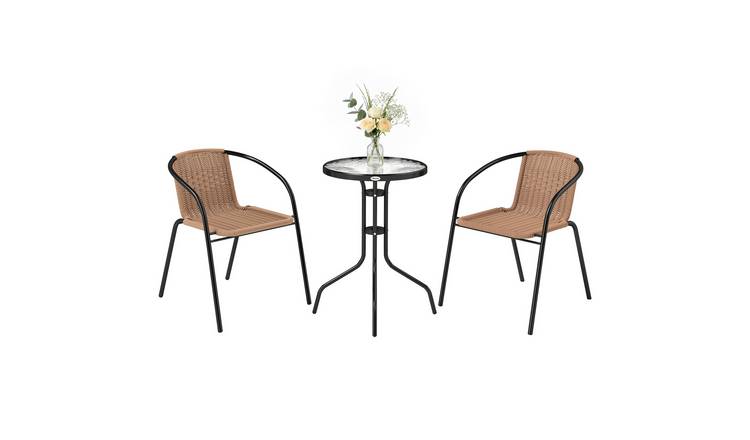 Outsunny 3 Piece Rattan Garden Bistro Set - Brown