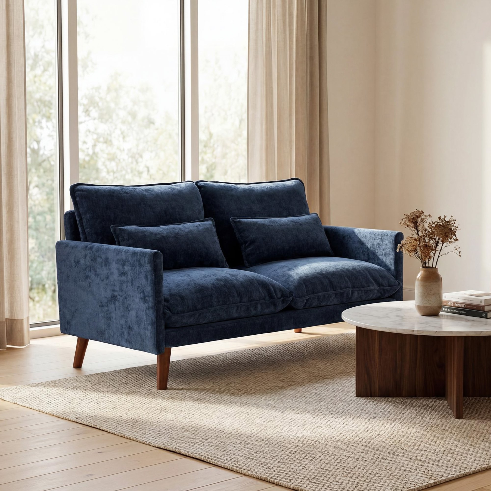 HOMCOM 2 Seater Velvet Modern Sofa with Spring Cushions - Blue - Image 9