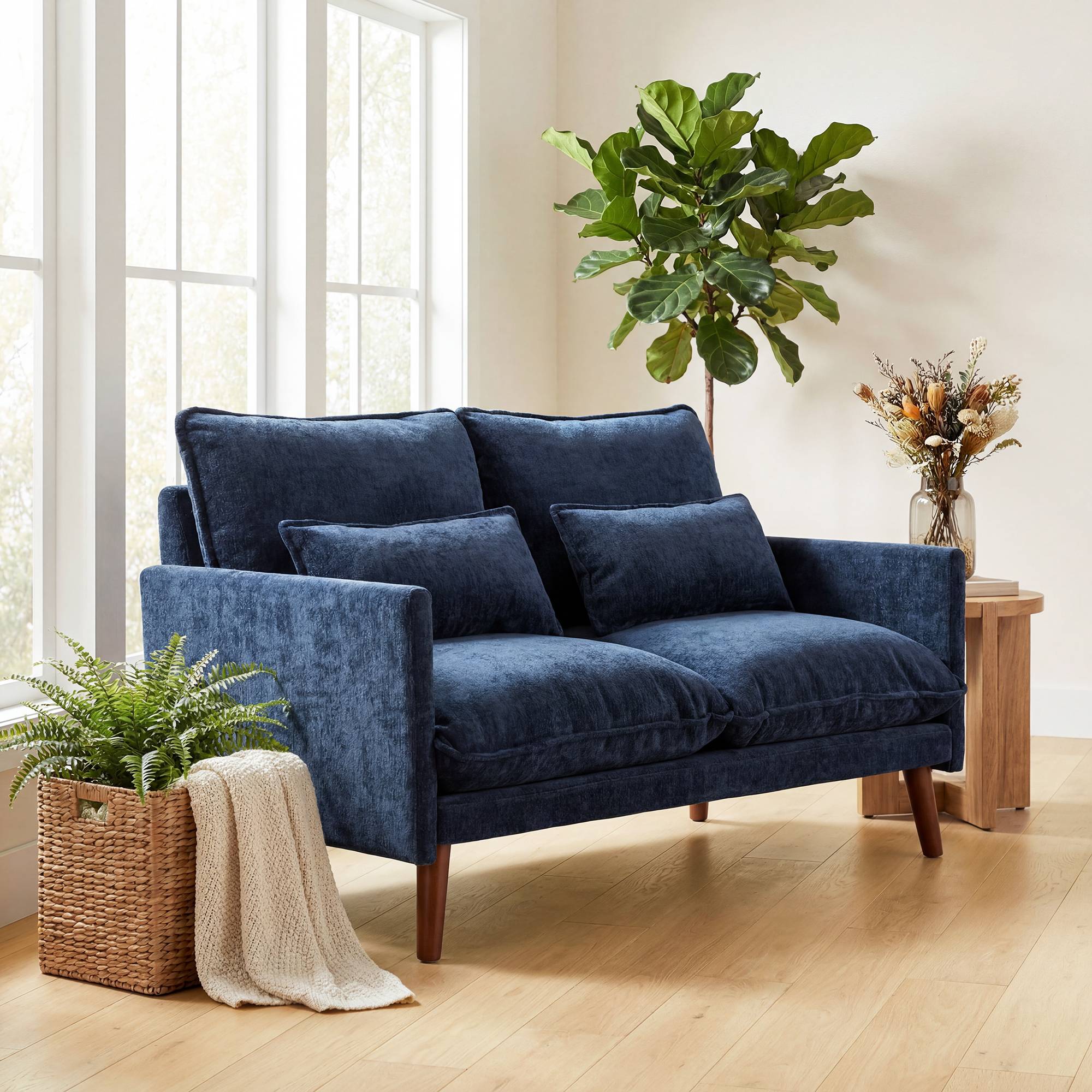 HOMCOM 2 Seater Velvet Modern Sofa with Spring Cushions - Blue - Image 3