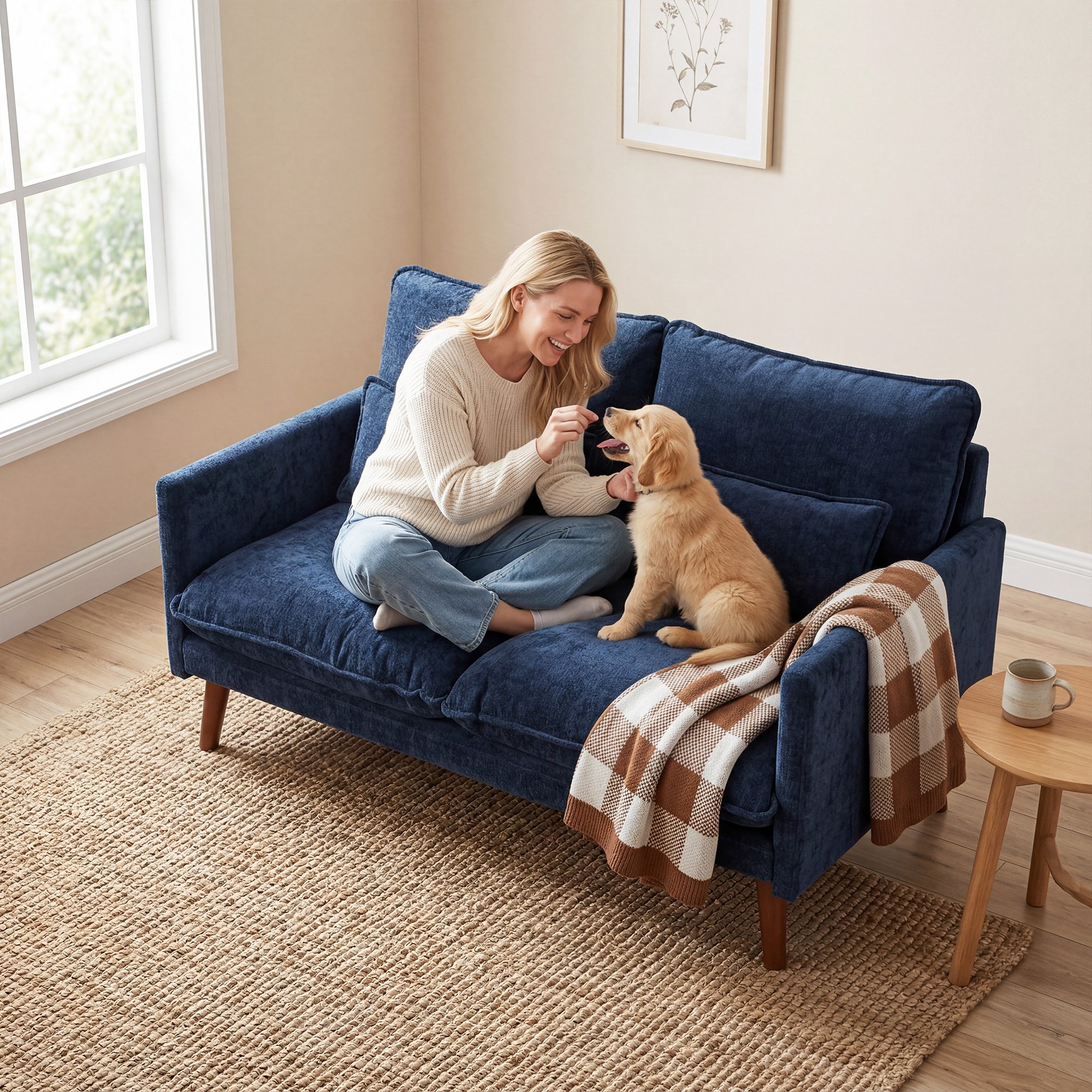 HOMCOM 2 Seater Velvet Modern Sofa with Spring Cushions - Blue - Image 7