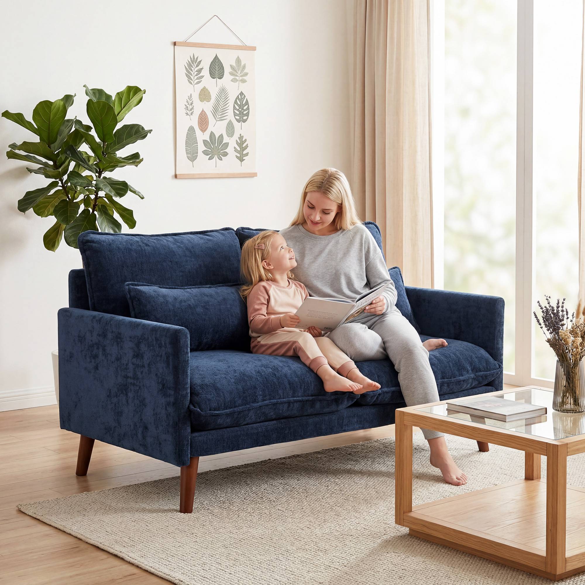HOMCOM 2 Seater Velvet Modern Sofa with Spring Cushions - Blue - Image 8