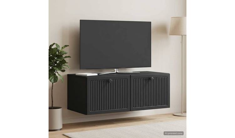 Walplus Engineered Wood Wall Mounted TV Cabinet - Black - 78.5 x 41 x 30 cm