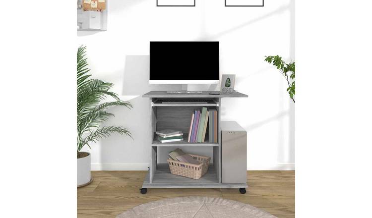 Walplus Pull Out Keyboard Tray Computer Desk - Grey and Oak - 80 x 50 x 75 cm