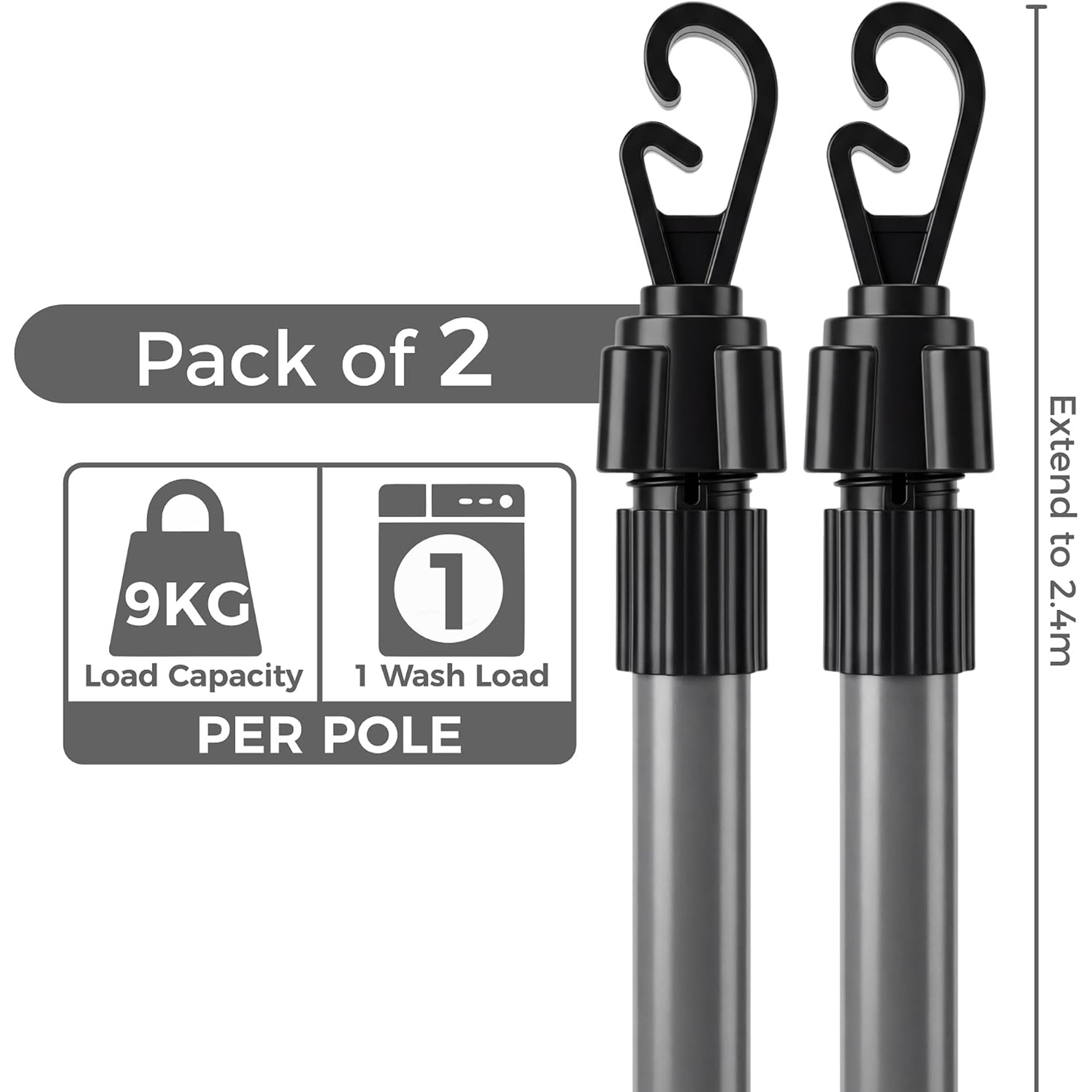 Vivo Technologies 2.4m Pack of 2 Washing Line Prop - Silver - Image 3