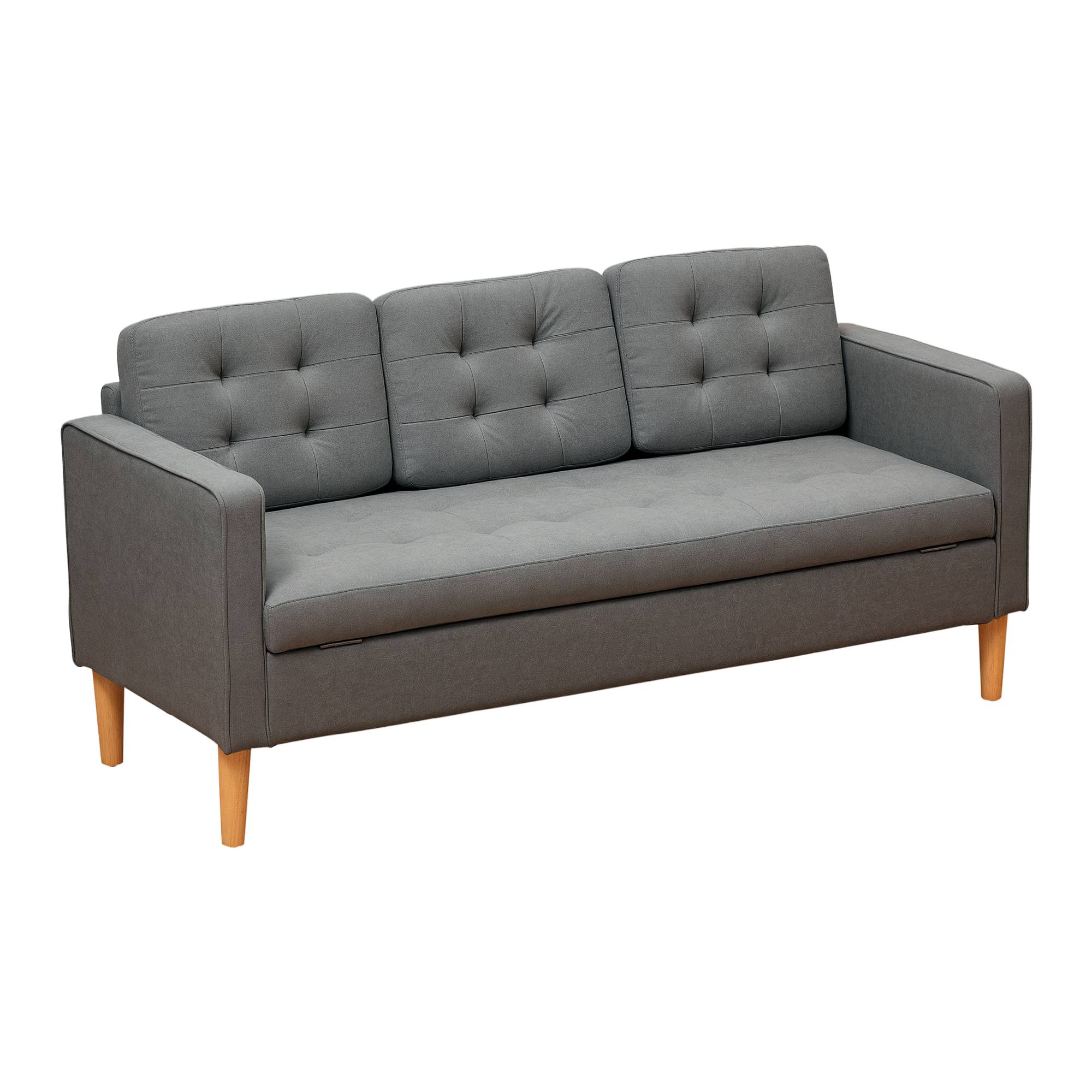 HOMCOM 3 Seater Fabric Sofa with Hidden Under Seat Storage - Grey - Image 1