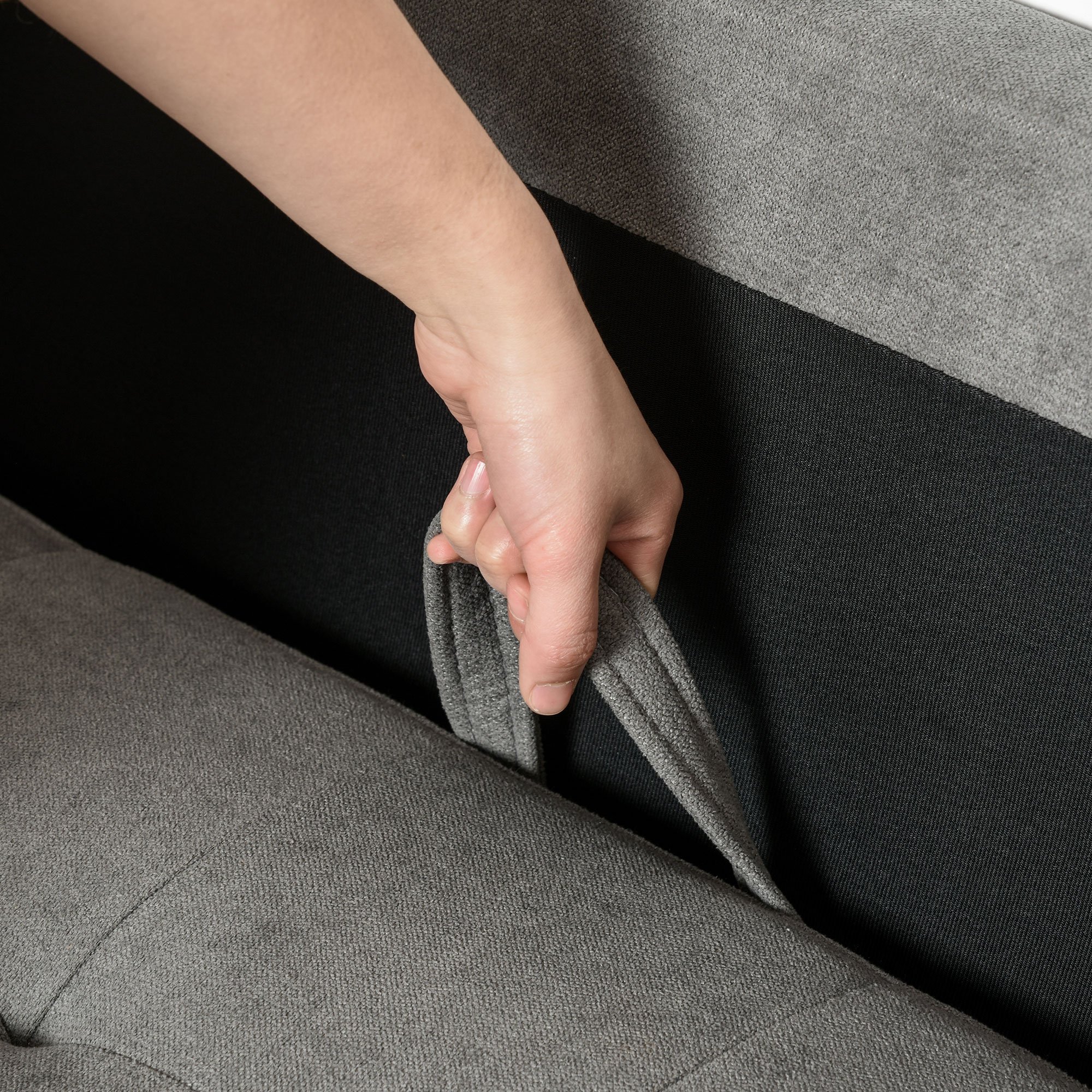 HOMCOM 3 Seater Fabric Sofa with Hidden Under Seat Storage - Grey - Image 3